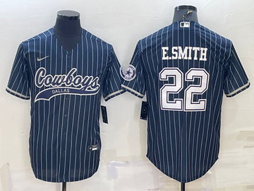 Dallas Cowboys #22 Emmitt Smith Navy With Patch Baseball Jersey