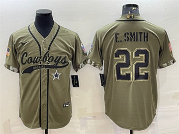 Dallas Cowboys #22 Emmitt Smith Olive 2022 Salute to Service Baseball Jersey