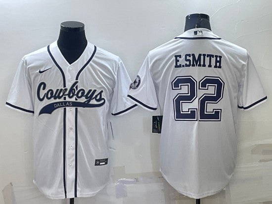 Dallas Cowboys #22 Emmitt Smith White Baseball Jersey
