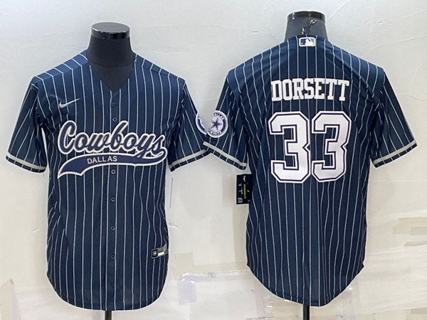 Dallas Cowboys #33 Tony Dorsett Navy With Patch Baseball Jersey