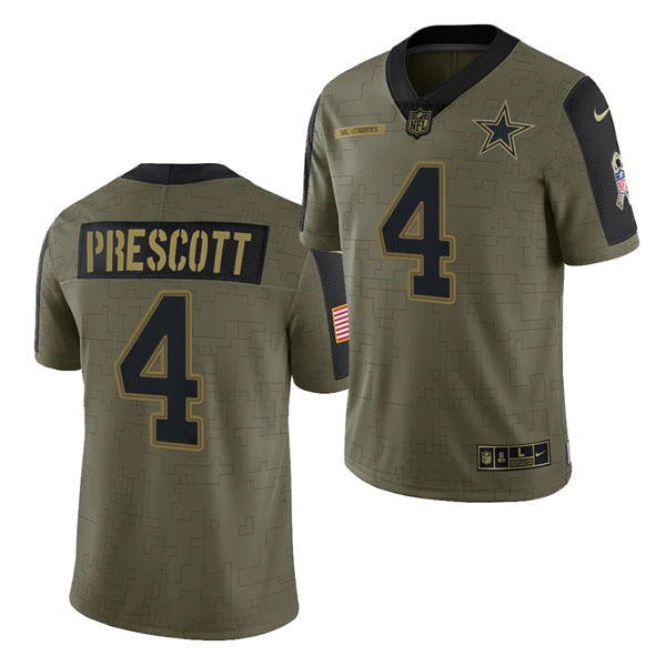 Dallas Cowboys #4 Dak Prescot 2021 Olive Salute To Service Jersey