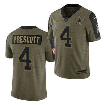 Dallas Cowboys #4 Dak Prescot 2021 Olive Salute To Service Jersey