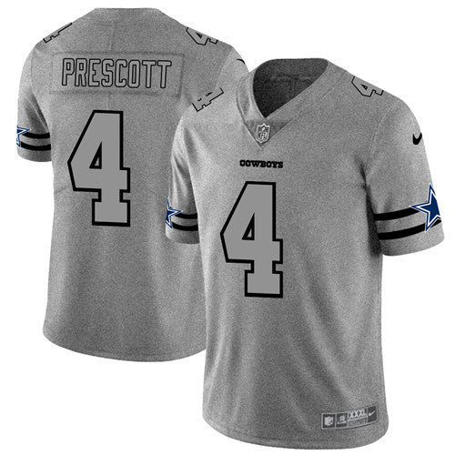 Dallas Cowboys #4 Dak Prescott 2019 Gray Gridiron Team Logo Jersey