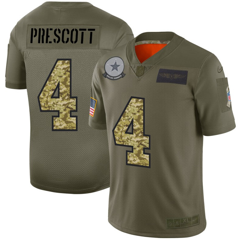 Dallas Cowboys #4 Dak Prescott 2019 Olive-Camo Salute To Service Jersey