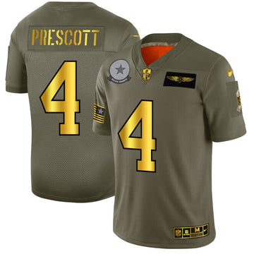 Dallas Cowboys #4 Dak Prescott 2019 Olive-Gold Salute To Service Jersey