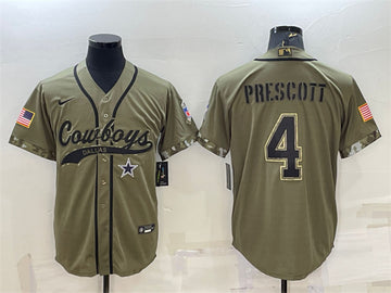 Dallas Cowboys #4 Dak Prescott 2022 Olive Salute to Service Baseball Jersey