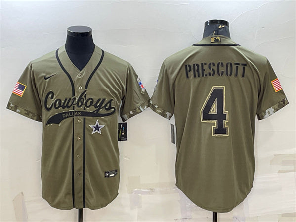 Dallas Cowboys #4 Dak Prescott 2022 Olive Salute to Service Baseball Jersey
