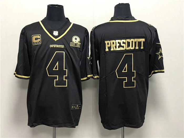 Dallas Cowboys #4 Dak Prescott Black Gold With 1960 PatchAnd 4-Star C Patch Jersey