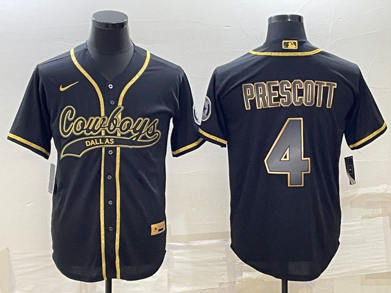 Dallas Cowboys #4 Dak Prescott Black Gold With Patch Baseball Jersey