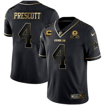 Dallas Cowboys #4 Dak Prescott Black Golden With C Patch Edition Jersey