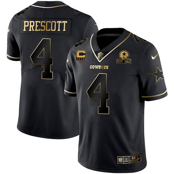 Dallas Cowboys #4 Dak Prescott Black Golden With C Patch Edition Jersey