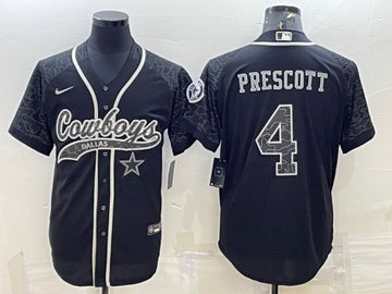 Dallas Cowboys #4 Dak Prescott Black Reflective With Patch Baseball Jersey