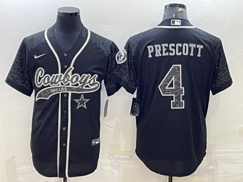 Dallas Cowboys #4 Dak Prescott Black Reflective With Patch Baseball Jersey