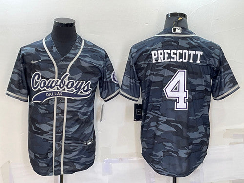 Dallas Cowboys #4 Dak Prescott Gray Camo With Patch Baseball Jersey