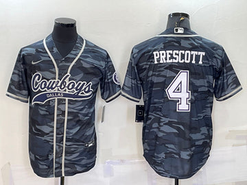 Dallas Cowboys #4 Dak Prescott Gray Camo With Patch Baseball Jersey
