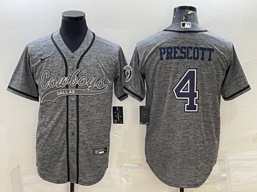 Dallas Cowboys #4 Dak Prescott Gray With Patch Baseball Jersey