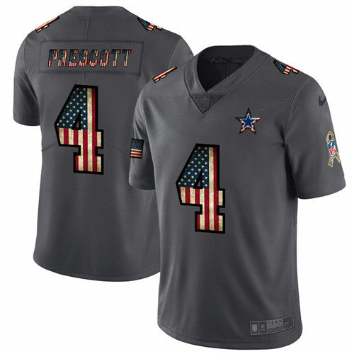 Dallas Cowboys #4 Dak Prescott Grey 2019 Salute To Service USA Flag Fashion Jersey