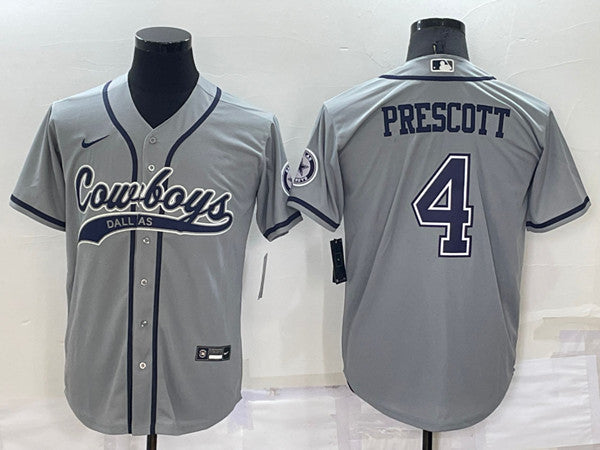 Dallas Cowboys #4 Dak Prescott Grey Baseball Jersey