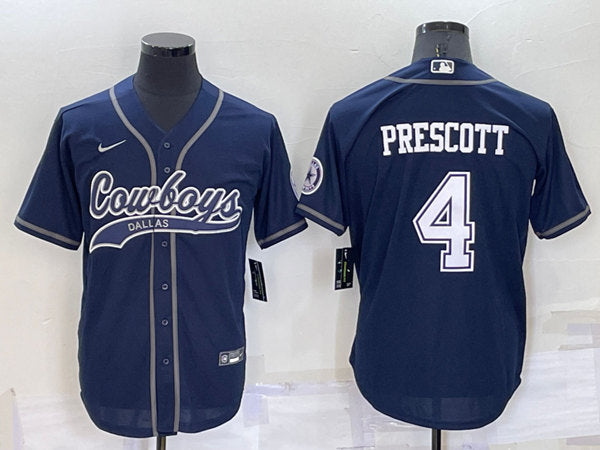 Dallas Cowboys #4 Dak Prescott Navy Baseball Jersey