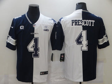 Dallas Cowboys #4 Dak Prescott Navy White Split With C Patch Jersey