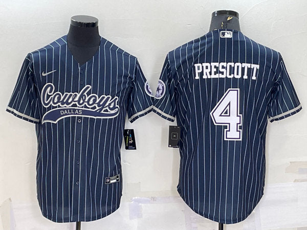 Dallas Cowboys #4 Dak Prescott Navy With Patch Baseball Jersey