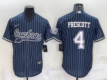 Dallas Cowboys #4 Dak Prescott Navy With Patch Baseball Jersey