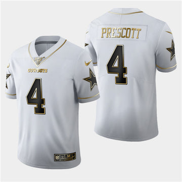 Dallas Cowboys #4 Dak Prescott White 2019 100th Season Golden Edition Jersey