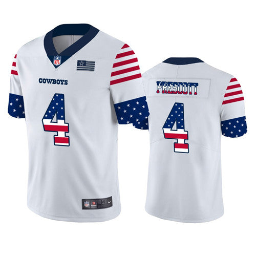 Dallas Cowboys #4 Dak Prescott White 2019 USA Flag Fashion Jersey