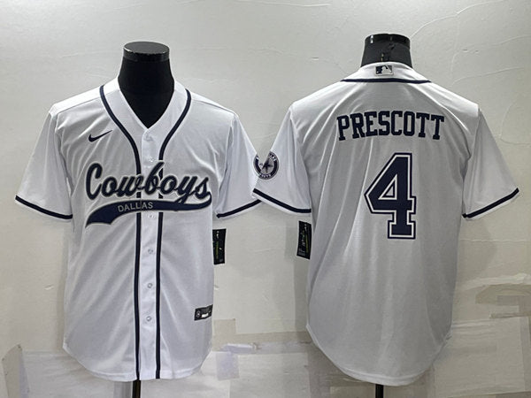 Dallas Cowboys #4 Dak Prescott White Baseball Jersey