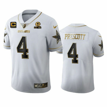 Dallas Cowboys #4 Dak Prescott White Golden Edition With C Patch And 1960 Patch Jersey