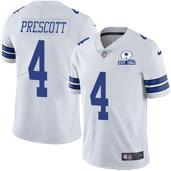Dallas Cowboys #4 Dak Prescott White With Est 1960 Patch Jersey