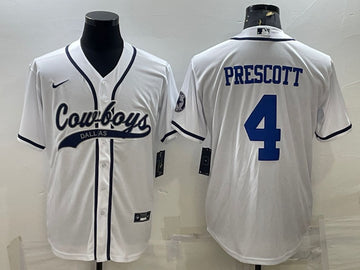 Dallas Cowboys #4 Dak Prescott White With Patch Baseball Jersey