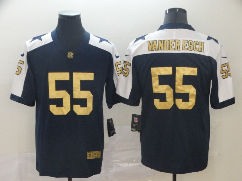 Dallas Cowboys #55 Leighton Vander Esch Navy Blue Thanksgiving Throwback Gold Jersey