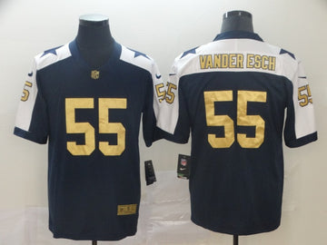 Dallas Cowboys #55 Leighton Vander Esch Navy Blue Thanksgiving Throwback Gold Jersey