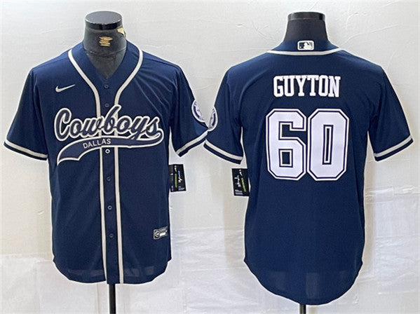 Dallas Cowboys #60 Tyler Guyton Navy Baseball Jersey