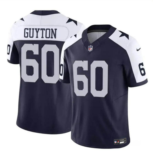 Dallas Cowboys #60 Tyler Guyton Navy-White 2024 Draft FUSE Thanksgiving Jersey