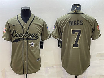Dallas Cowboys #7 Trevon Diggs 2022 Olive Salute to Service Baseball Jersey