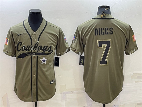 Dallas Cowboys #7 Trevon Diggs 2022 Olive Salute to Service Baseball Jersey
