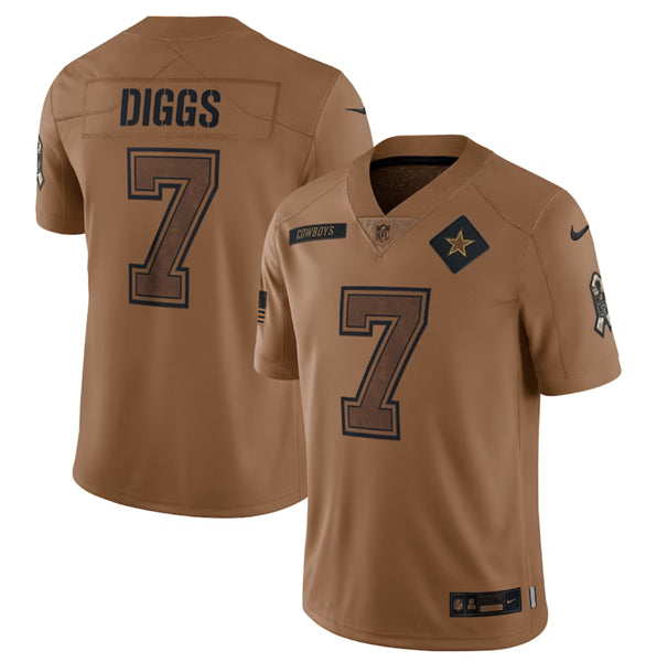 Dallas Cowboys #7 Trevon Diggs 2023 Brown Salute To Service Jersey