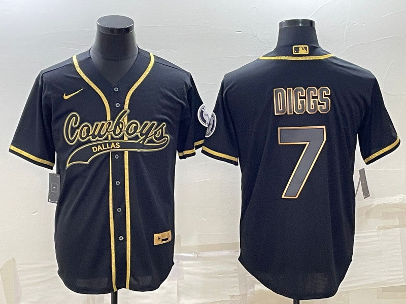 Dallas Cowboys #7 Trevon Diggs Black Gold With Patch Baseball Jersey