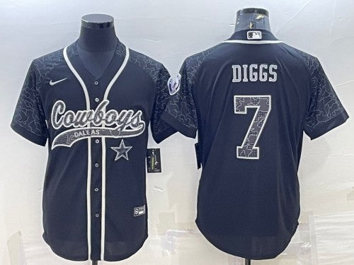 Dallas Cowboys #7 Trevon Diggs Black Reflective With Patch Baseball Jersey