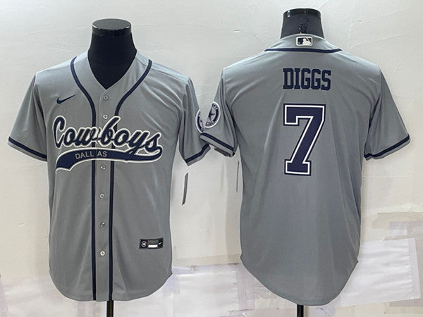 Dallas Cowboys #7 Trevon Diggs Grey Baseball Jersey
