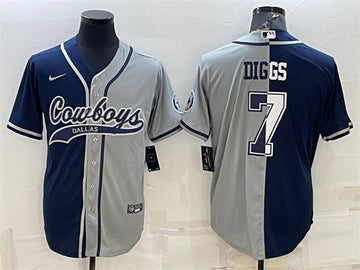 Dallas Cowboys #7 Trevon Diggs Navy-Gray Split With Patch Baseball Jersey