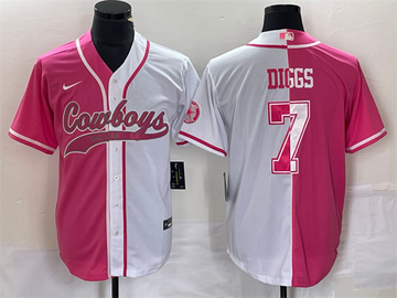 Dallas Cowboys #7 Trevon Diggs Pink-White Split Baseball Jersey