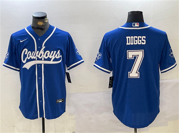 Dallas Cowboys #7 Trevon Diggs Royal With Patch Baseball Jersey