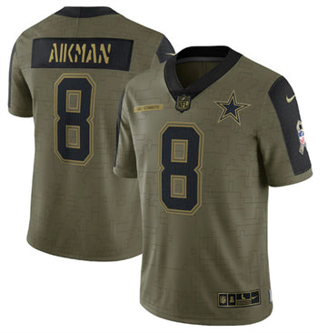 Dallas Cowboys #8 Troy Aikman 2021 Olive Salute To Service Jersey