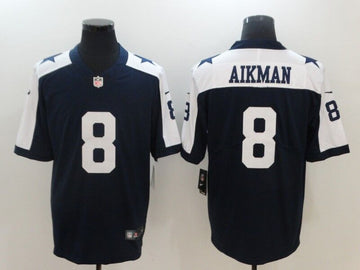 Dallas Cowboys #8 Troy Aikman Navy Blue Thanksgiving Throwback Jersey