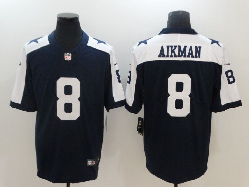 Dallas Cowboys #8 Troy Aikman Navy Blue Thanksgiving Throwback Jersey