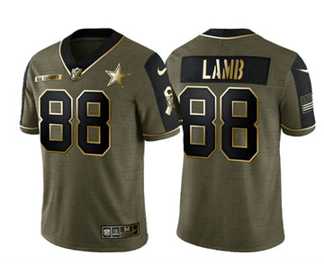Dallas Cowboys #88 CeeDee Lamb 2021 Olive Salute To Service Golden Jersey