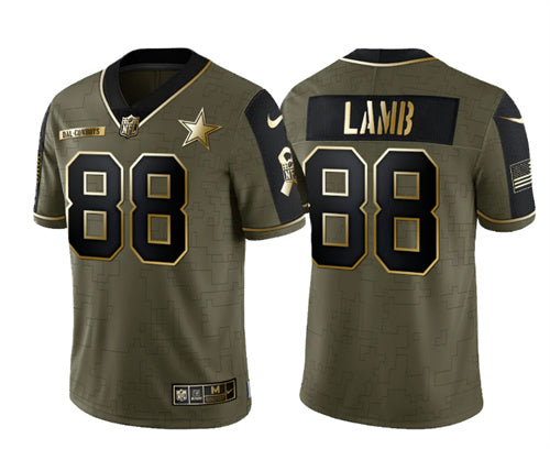 Dallas Cowboys #88 CeeDee Lamb 2021 Olive Salute To Service Golden Jersey